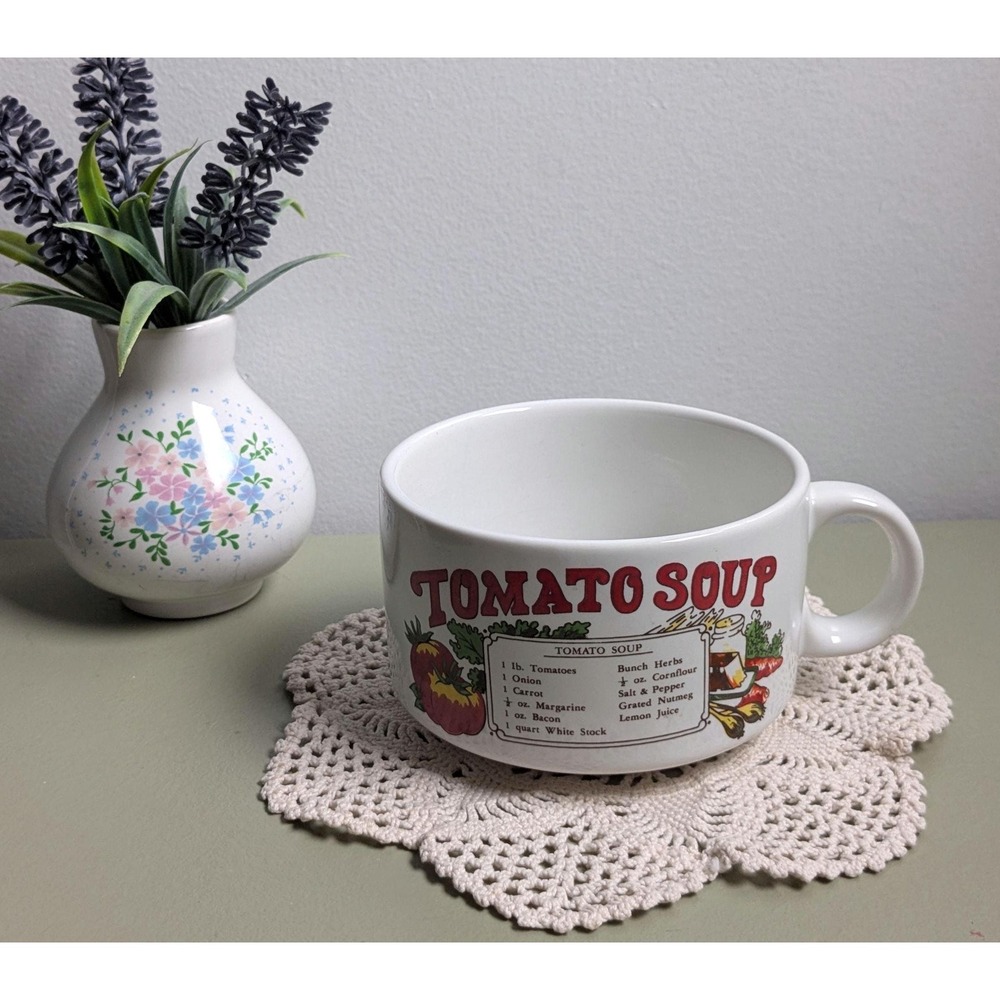 Vintage Tomato Soup Recipe Mug Bowl Bilingual French English Large Soup Cup
